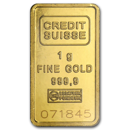 Credit Suisse Barra 1 gramo Oro Puro .9999 con Certificado.