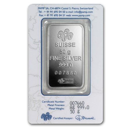 Pamp Suisse Lingote 50 gramos Plata Pura .999 con Certificado. - Image 2